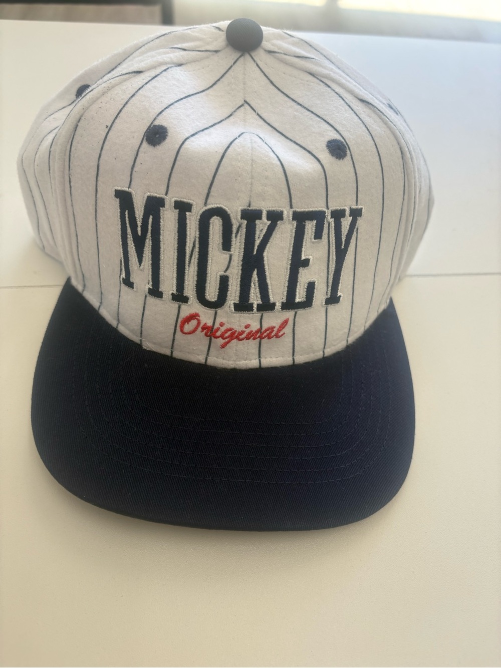 Disney Mickey Pinstripe Hat - White, Black, Red
